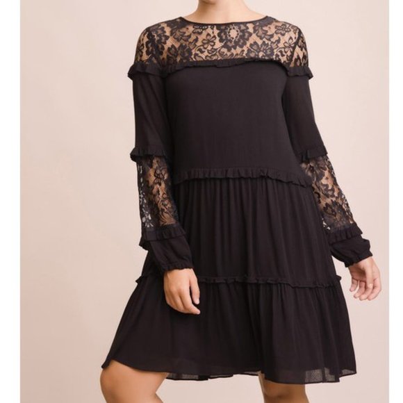 Dresses & Skirts - Lace Detail Balloon Sleeve Black Dress